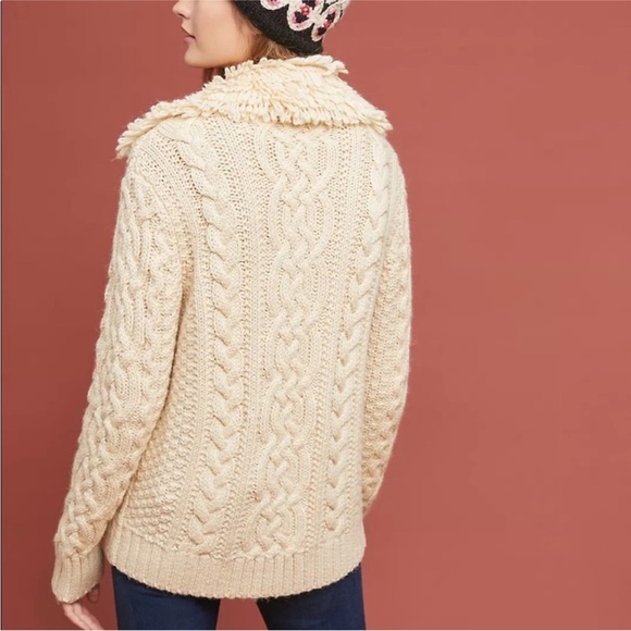 Anthropologie Moth Cozy Cream Cable Knit Sweater - Picture 2 of 15